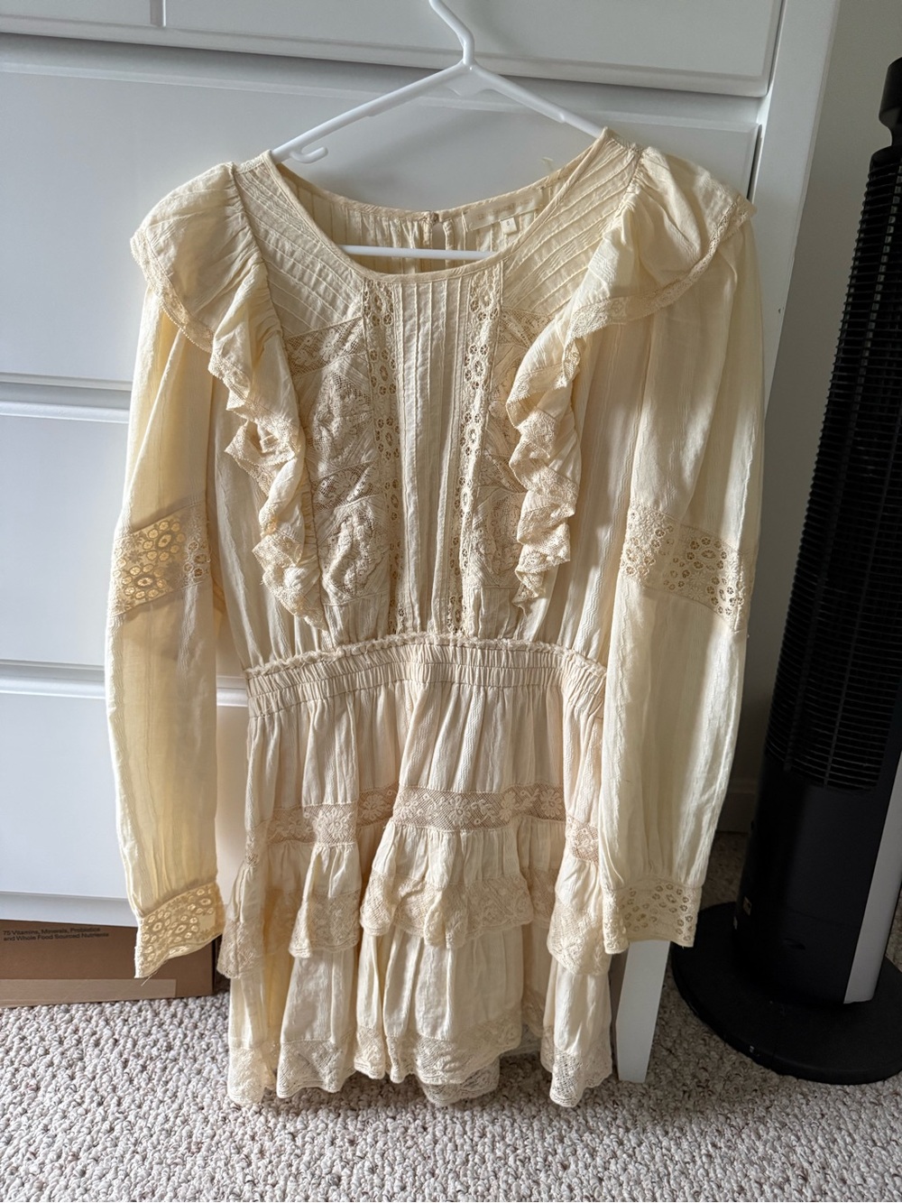 LoveShackFancy Cream Ruffle Lace Mini Dress